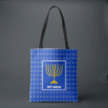 HANUKKAH | Menorah | Star David| Personalised Blue Tote Bag<br><div class="desc">Stylish festive all over print blue TOTE BAG with faux silver Star of David in subtle background pattern. Placeholder text is customisable so you can change HAPPY HANUKKAH to a greeting of your own choice (text of similar length), your name or text in your own language. Part of the HANUKKAH...</div>