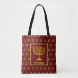 HANUKKAH Menorah Star David Personalised RED Tote Bag<br><div class="desc">Stylish festive all over print TOTE BAG with faux gold Star of David in subtle background pattern. Placeholder text is customisable so you can change HAPPY HANUKKAH to a greeting of your own choice (text of similar length), your name or text in your own language. Part of the HANUKKAH Collection....</div>
