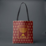 HANUKKAH Menorah Star David Personalised RED Tote Bag<br><div class="desc">Stylish festive all over print TOTE BAG with faux gold Star of David in subtle background pattern. Placeholder text is customisable so you can change HAPPY HANUKKAH to a greeting of your own choice (text of similar length), your name or text in your own language. Part of the HANUKKAH Collection....</div>