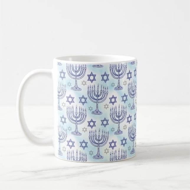 Hanukkah Menorah Star of David Doodle Art Style Coffee Mug (Left)