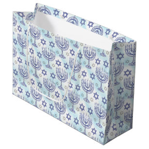 Hanukkah Menorah Star of David Doodle Art Style Large Gift Bag