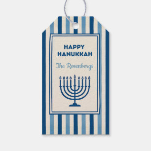Hanukkah Menorah Stripes Trendy Custom Gift Tags