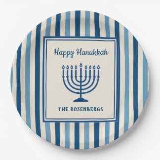 Hanukkah Menorah Stripes Trendy Custom Paper Plate