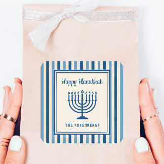 Hanukkah Menorah Stripes Trendy Custom Square Sticker