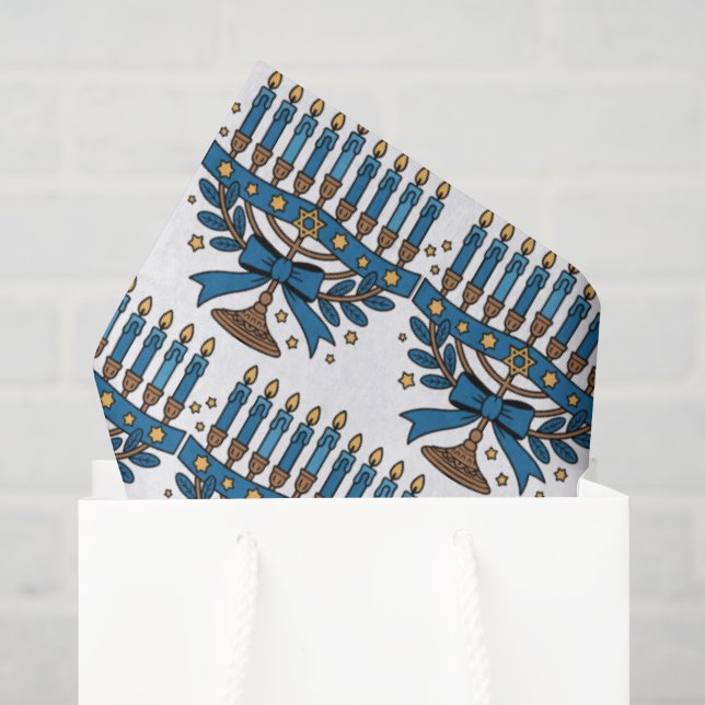 Hanukkah Menorah With Bow  Tissue Paper (Gift Bag)