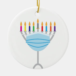 Hanukkah Menorah with face mask Ceramic Tree Decoration