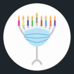 Hanukkah Menorah with face mask Classic Round Sticker<br><div class="desc">Hanukkah Menorah with face mask</div>