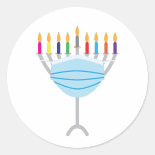 Hanukkah Menorah with face mask Classic Round Sticker