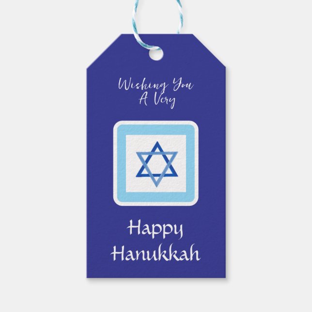 HANUKKAH message Blue Gift Tags (Front)