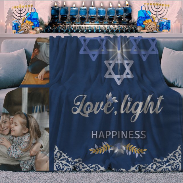 Hanukkah Miracle Navy Blue Beautiful Family Photo Sherpa Blanket (Creator Uploaded)