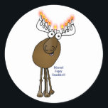 Hanukkah moose! classic round sticker<br><div class="desc">This little cartoon moose Menorah is wishing you a Moosed Happy Hanukkah!</div>