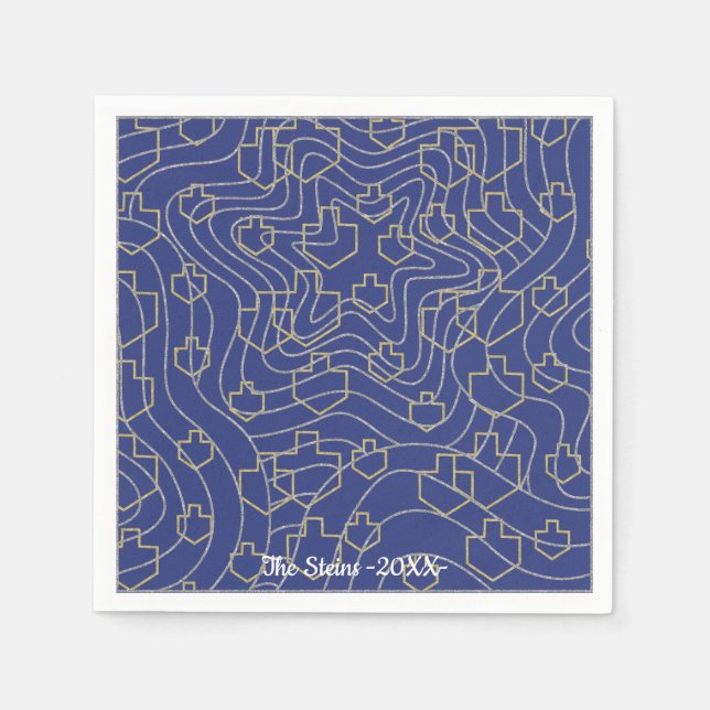 Hanukkah Napkin Personalise "Stars & Dreidels" (Front)