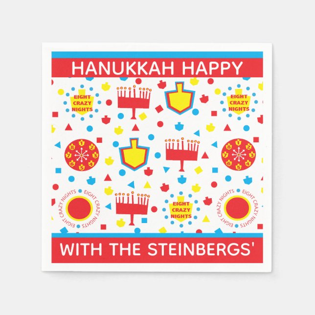 Hanukkah Napkins Personalise COLORFUL 8 NIGHTS (Front)