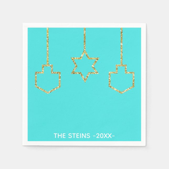 Hanukkah Napkins Personalise "Golden Charms" (Front)