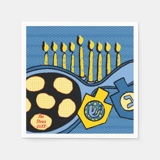 Hanukkah Napkins Personalise "Latkes & Lights" (Front)