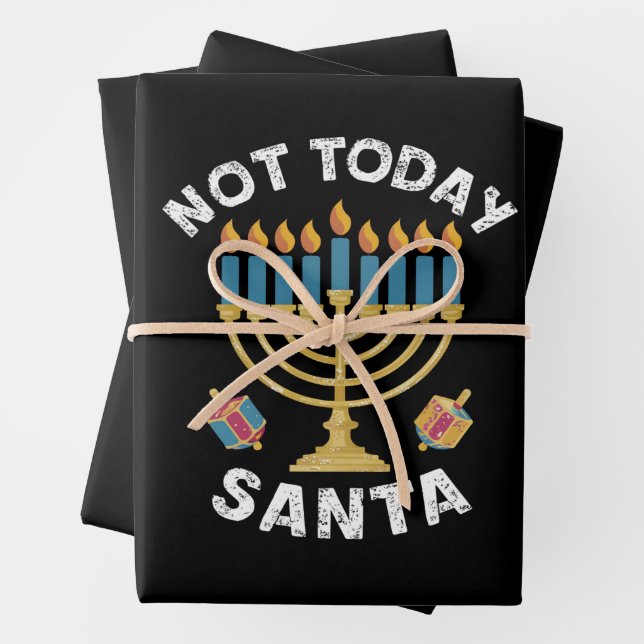 Hanukkah Not Today Santa Jewish Chanukah  Wrapping Paper Sheet (In situ)