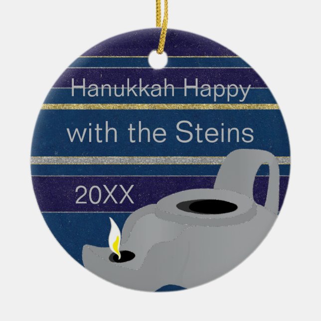 Hanukkah "Oil Lamp/Gold" Circle Ornament (Front)