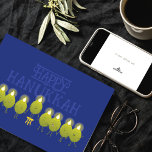 Hanukkah Olive Menorah | Blue Corporate Logo Card<br><div class="desc">Shine bright together this Hanukkah! This corporate greeting card features a playful group of olives who team up to form a glowing menorah with the message “Happy Hanukkah from olive us.” The inside includes a logo template on a crisp white background for easy company branding. Celebrate the spirit of teamwork...</div>