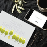 Hanukkah Olive Menorah | Grey Corporate Logo Card<br><div class="desc">Shine bright together this Hanukkah! This corporate greeting card features a playful group of olives who team up to form a glowing menorah with the message “Happy Hanukkah from olive us.” The inside includes a logo template on a crisp white background for easy company branding. Celebrate the spirit of teamwork...</div>