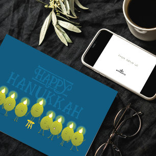Hanukkah Olive Menorah Teal Blue Corporate Logo Card