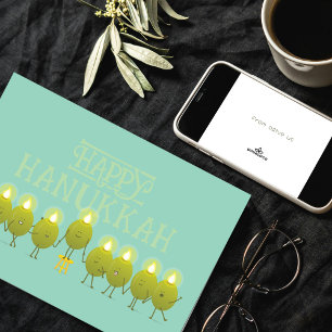 Hanukkah Olive Menorah Teal Green Corporate Logo Card