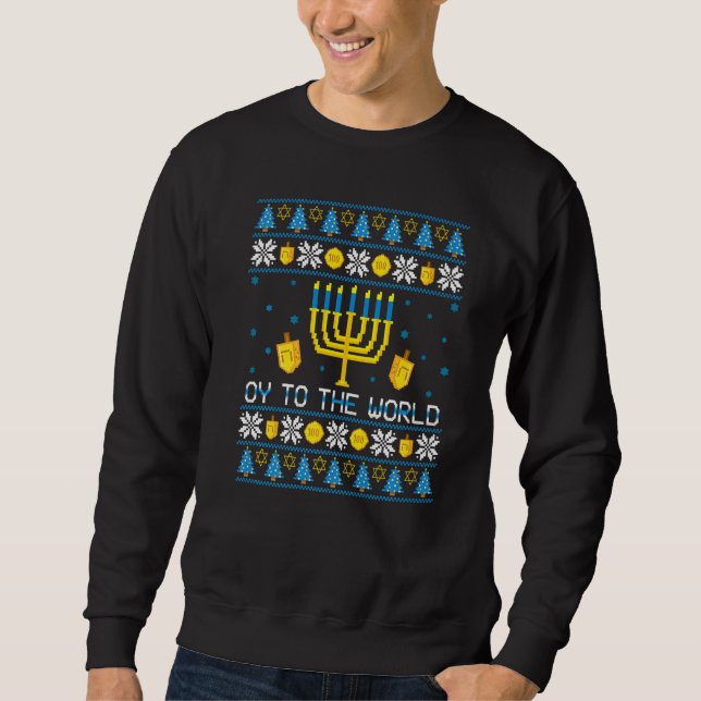 Hanukkah Oy To The World Jewish Ugly Sweater Menor (Front)