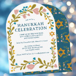HANUKKAH PARTY Floral Wreath Hand-drawn Custom Invitation<br><div class="desc">Perfect card for a Hanukkah party or other Jewish celebration! Hand made art for you! FULLY CUSTOMIZABLE! Click on “Personalise” above to edit the text (check my shop for alternate designs and colours). Click "edit using design tool" to adjust the fonts, colours and placements. Also you can easily change the...</div>
