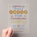 Hanukkah Party Funny | Whole Latke Fun<br><div class="desc">These acrylic Hanukkah party invitations feature the humourous phrase, "We'll have a whole latke fun." They include drawings of dreidels, menorahs and more embellishments. The colour palette is grey-blue, marsala red, gold and brown on the clear acrylic invite. Throw a fun Hanukkah party with these unique invites! Use the easy...</div>