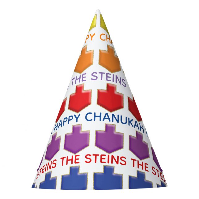 Hanukkah Party Hat "3D Dreidels" (Front)