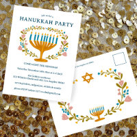 HANUKKAH PARTY Invitation floral wreath CUSTOM