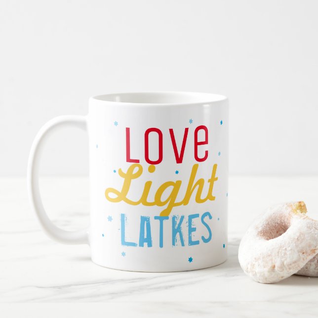 Hanukkah Party Love Light Latkes Personalised Coffee Mug (With Donut)