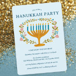 HANUKKAH PARTY Menorah floral wreath CUSTOM Invitation<br><div class="desc">Hand drawn florals by me for you. Add your own text to the front of the card or change the background colours. Everything is customisable. Also available as a digital download or as a postcard invite. For more designs and colours check my shop! Or let me know if you'd like...</div>