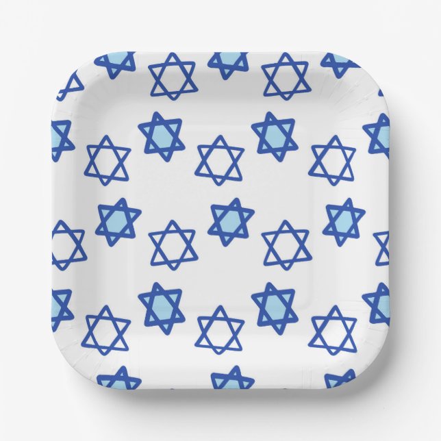 Hanukkah Party Star of David Blue Paper Plate (Front)