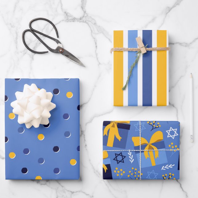 Hanukkah Pattern Gift Wrapping Paper (Front)