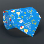 Hanukkah Pattern Tie<br><div class="desc">Happy Hanukkah! Celebrate Hanukkah this year with this Hanukkah Pattern. Navy blue background with white Menorah and another Hanukkah items.</div>
