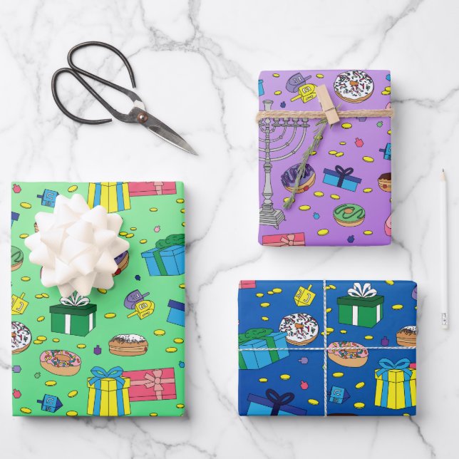 Hanukkah Pattern - Wrapping Paper 3 Flat Sheet (Front)