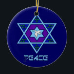 Hanukkah Peace Art Ceramic Tree Decoration<br><div class="desc">Blues of all shades,  lilac and lavender in a flower shape with a knotted six-sided star in the centre is a great way to celebrate Hanukkah and express your individuality at the same time.</div>