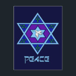 Hanukkah Peace Art Holiday Postcard<br><div class="desc">Blues of all shades,  lilac and lavender in a flower shape with a knotted six-sided star in the centre is a great way to celebrate Hanukkah and express your individuality at the same time.</div>