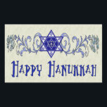 Hanukkah Peace Star Rectangular Sticker<br><div class="desc">Scrollwork holds a Star of David with a Peace sign in the centre and a wish for a Happy Hanukkah.</div>