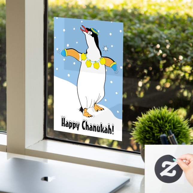 Hanukkah Penguin in the Snow Window Cling (Office)