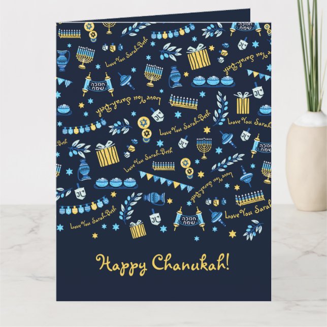 Hanukkah Personalised Menorah Dreidel  Card (Front)