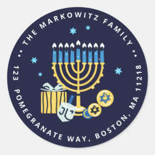 Hanukkah Personalised Menorah Dreidel Classic Roun Round Sticker