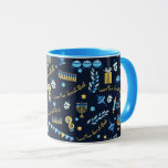 Hanukkah Personalised Menorah Dreidel Mug<br><div class="desc">Our Hanukkah Personalised Menorah Dreidel Custom Mug includes menorahs,  dreidels,  jugs of olive oil,  jelly doughnuts,  and more.   Personalise with your message to make this Chanukah mug your own & delight your lucky recipient with a custom mug that was made just for them! Enquiries? Message us or email bestdressedbread@gmail.com</div>