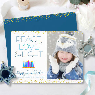 Hanukkah Photo Menorah Peace Love Light Modern Holiday Card