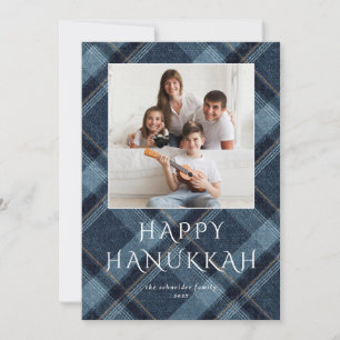 Hanukkah Photos Blue Plaid Holiday Card