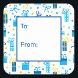 Hanukkah Presents To From Square Sticker<br><div class="desc">These fabulous gift tags would look great on all your Hanukkah gifts.  They are so festive with blue and gold Hanukkah presents and Stars of David sprinkled all over.  They'll look so amazing on your gifts.</div>