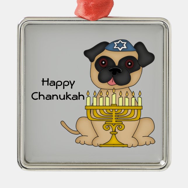 Hanukkah Pug Dog Metal Tree Decoration (Front)