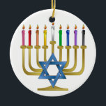 Hanukkah Rainbow Candles Gold Menorah Ceramic Tree Decoration<br><div class="desc">You are viewing The Lee Hiller Designs Collection of Home and Office Decor,  Apparel,  Gifts and Collectibles. The Designs include Lee Hiller Photography and Mixed Media Digital Art Collection. You can view her Nature photography at http://HikeOurPlanet.com/ and follow her hiking blog within Hot Springs National Park.</div>