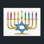 Hanukkah Rainbow Candles Gold Menorah Holiday Postcard<br><div class="desc">You are viewing The Lee Hiller Designs Collection of Home and Office Decor,  Apparel,  Gifts and Collectibles. The Designs include Lee Hiller Photography and Mixed Media Digital Art Collection. You can view her Nature photography at http://HikeOurPlanet.com/ and follow her hiking blog within Hot Springs National Park.</div>