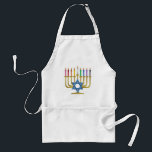Hanukkah Rainbow Candles Gold Menorah Standard Apron<br><div class="desc">You are viewing The Lee Hiller Designs Collection of Home and Office Decor,  Apparel,  Gifts and Collectibles. The Designs include Lee Hiller Photography and Mixed Media Digital Art Collection. You can view her Nature photography at http://HikeOurPlanet.com/ and follow her hiking blog within Hot Springs National Park.</div>